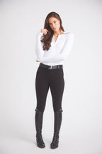 Carol | Performance Crewneck Riding Top | White Rib