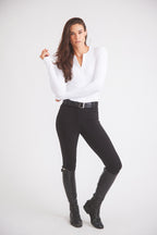 Carol | Performance Crewneck Riding Top | White Rib