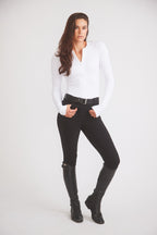 Carol | Performance Crewneck Riding Top | White Rib