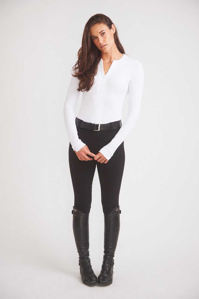 Carol | Performance Crewneck Riding Top | White Rib