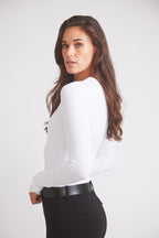 Carol | Performance Crewneck Riding Top | White Rib