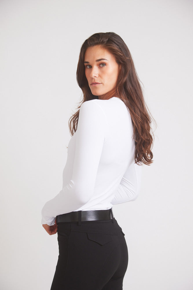 Carol | Performance Crewneck Riding Top | White Rib