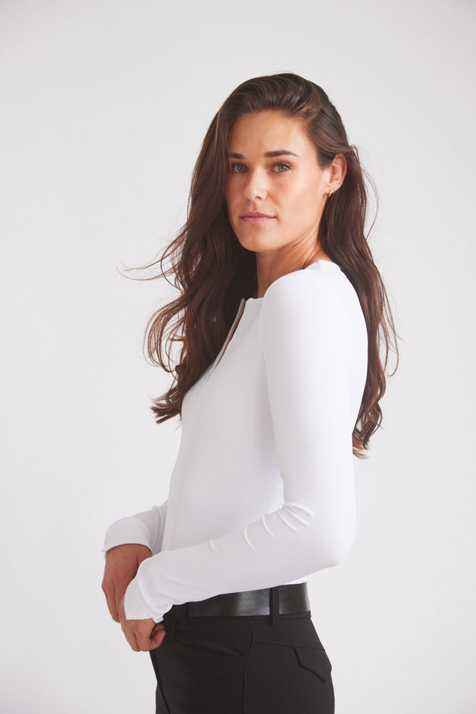Carol | Performance Crewneck Riding Top | White Rib