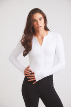 Carol | Performance Crewneck Riding Top | White Rib