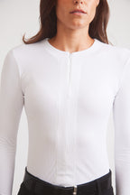 Carol | Performance Crewneck Riding Top | White Rib