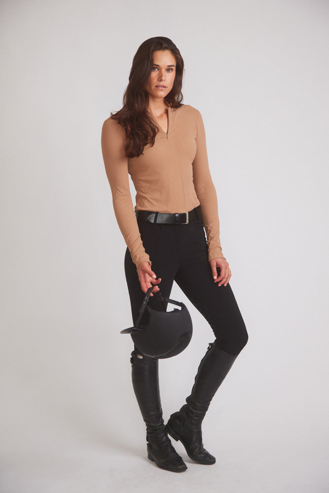 Carol | Performance Crewneck Riding Top | Leather Rib