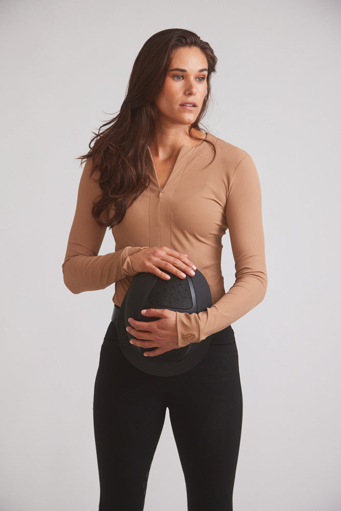 Carol | Performance Crewneck Riding Top | Leather Rib