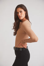 Carol | Performance Crewneck Riding Top | Leather Rib