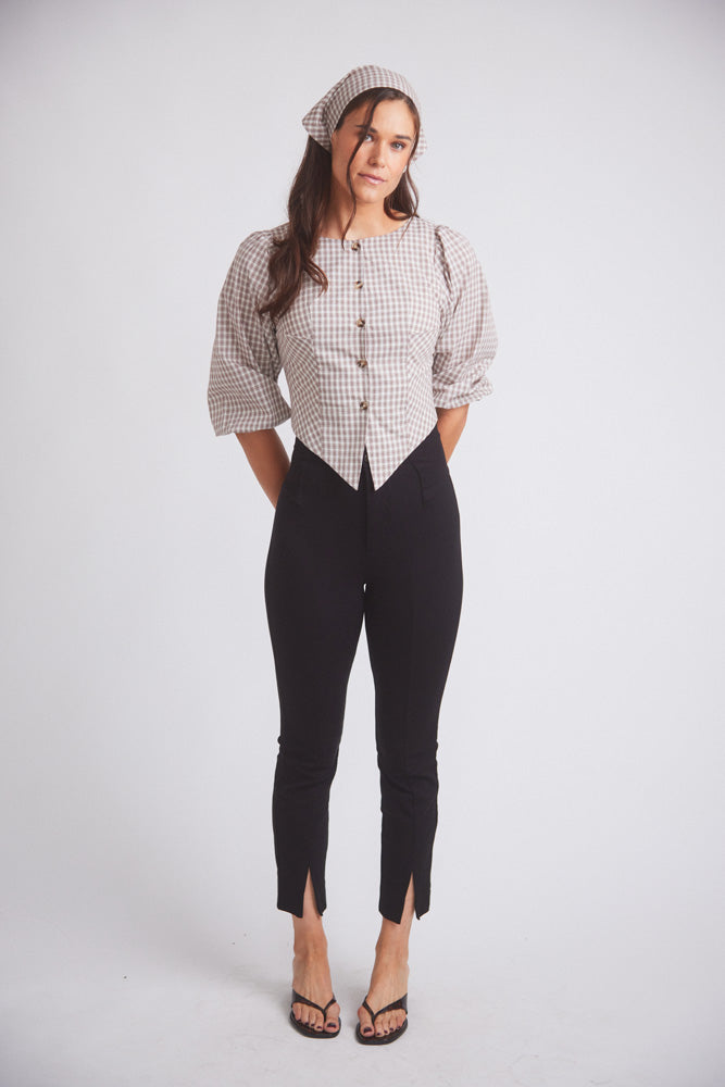 Leona | Checkered Puff-Sleeve Blouse | Coco Plaid