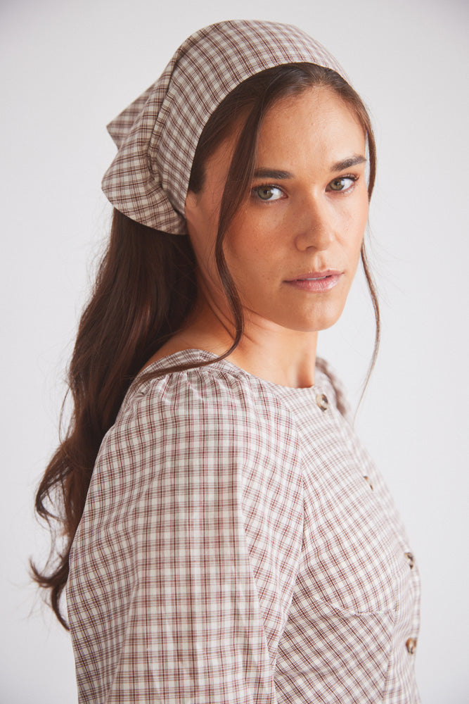 Leona | Checkered Puff-Sleeve Blouse | Coco Plaid