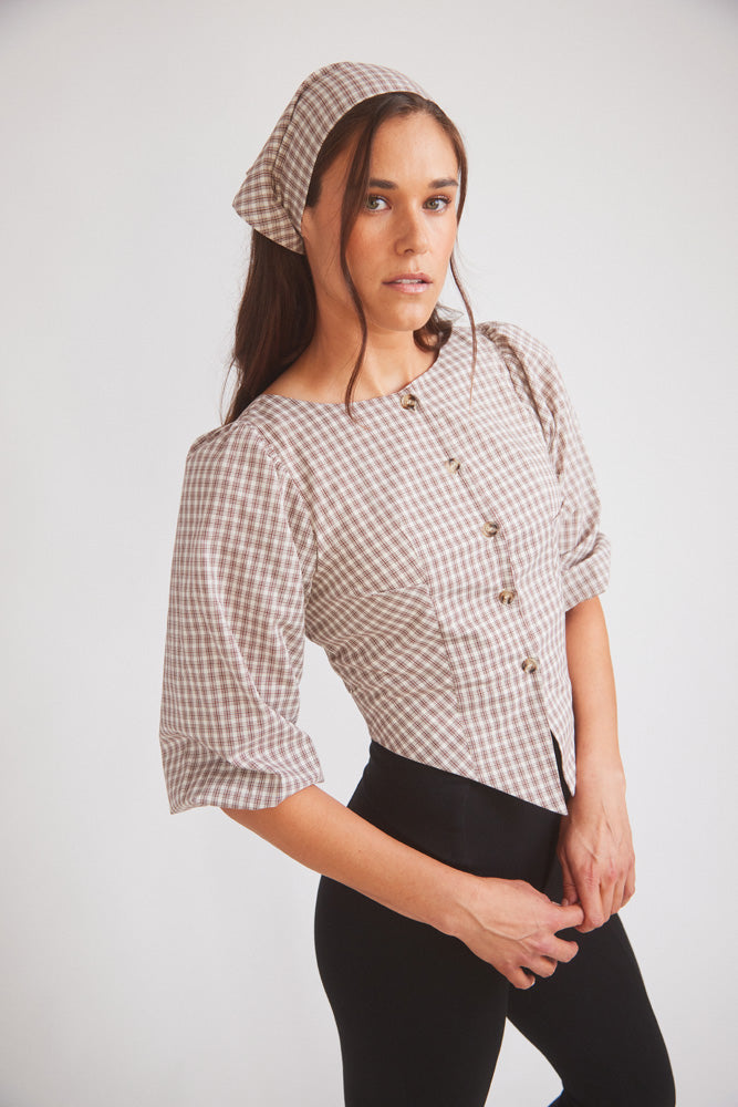 Leona | Checkered Puff-Sleeve Blouse | Coco Plaid