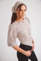 Leona | Checkered Puff-Sleeve Blouse | Coco Plaid