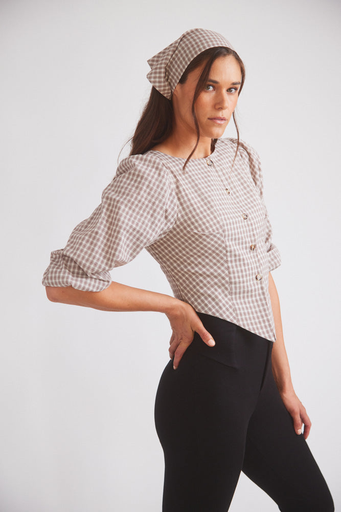 Leona | Checkered Puff-Sleeve Blouse | Coco Plaid
