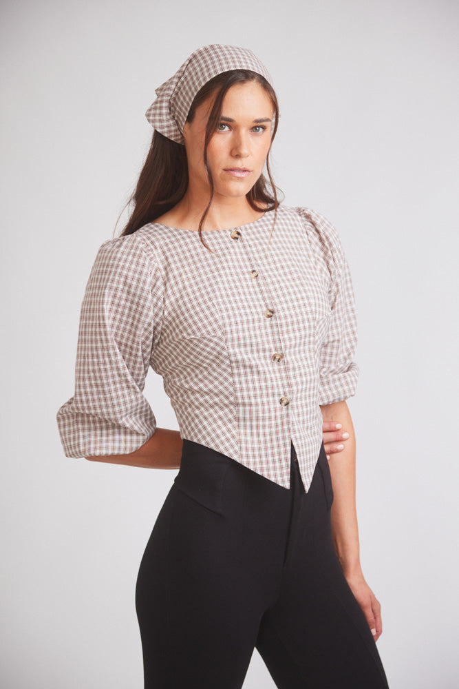 Leona | Checkered Puff-Sleeve Blouse | Coco Plaid