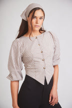Leona | Checkered Puff-Sleeve Blouse | Coco Plaid