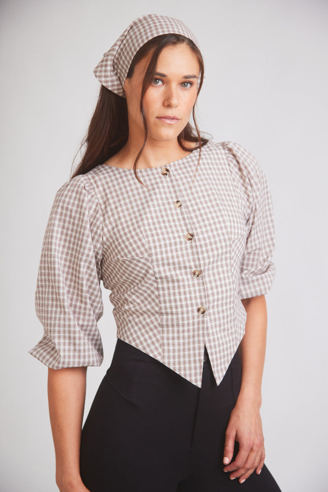Leona | Checkered Puff-Sleeve Blouse | Coco Plaid