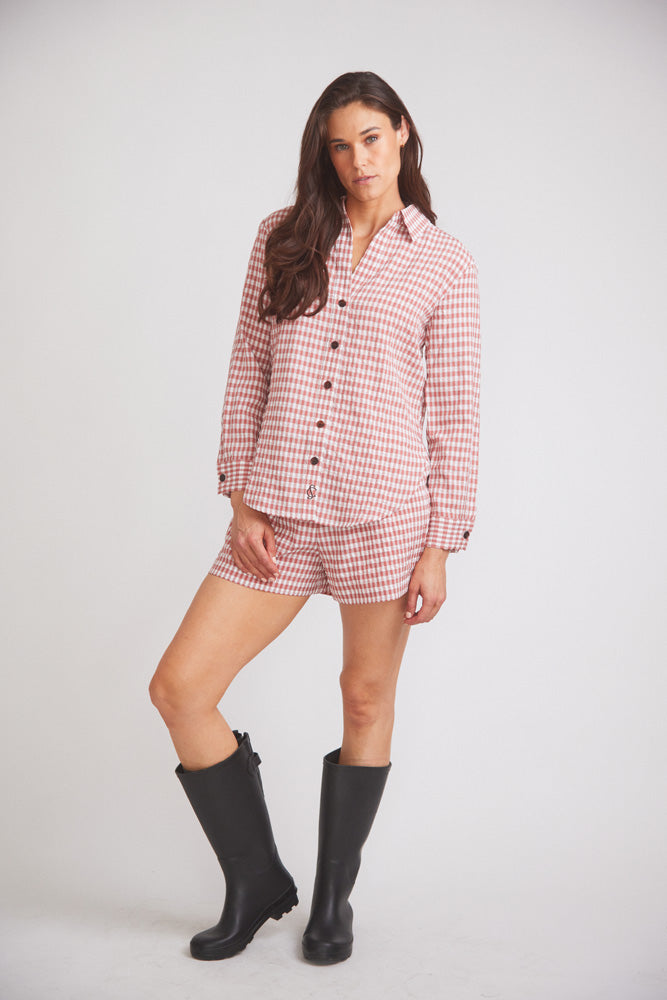 Kaley | Seersucker Gingham Button Down | Cherry Pie