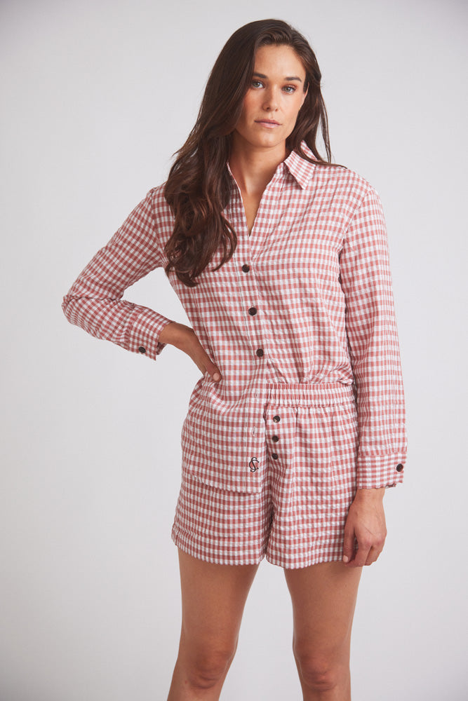 Kaley | Seersucker Gingham Button Down | Cherry Pie
