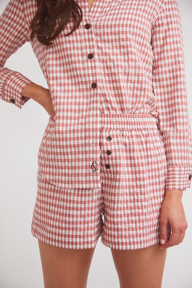 Kaley | Seersucker Gingham Button Down | Cherry Pie