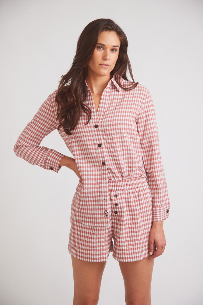 Kaley | Seersucker Gingham Button Down | Cherry Pie