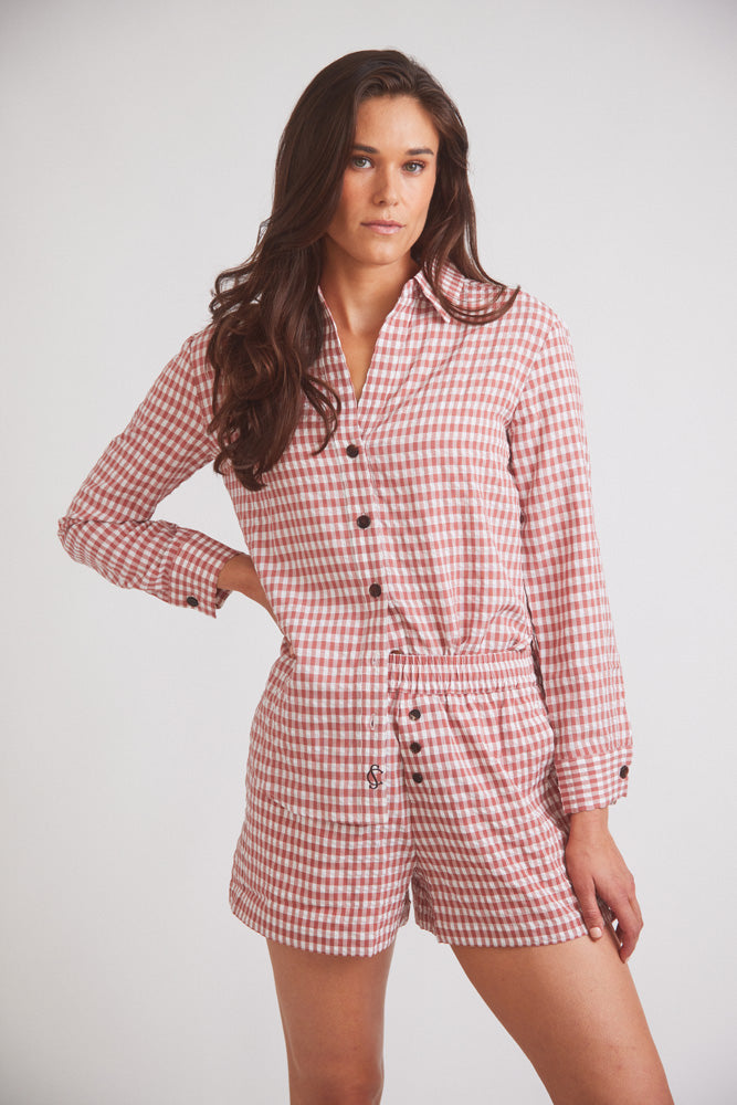 Kaley | Seersucker Gingham Button Down | Cherry Pie