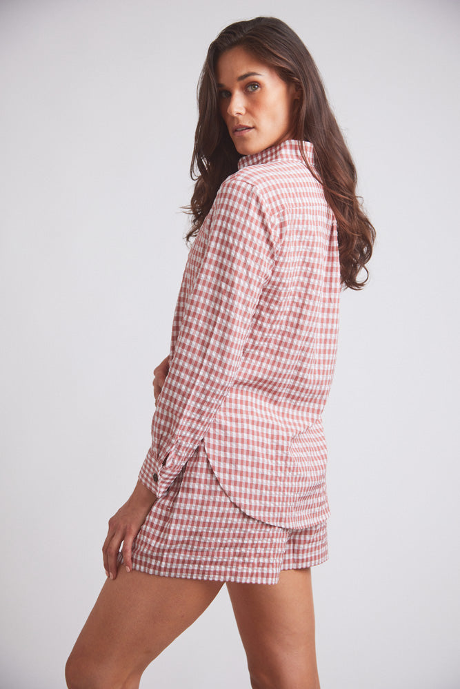 Kaley | Seersucker Gingham Button Down | Cherry Pie