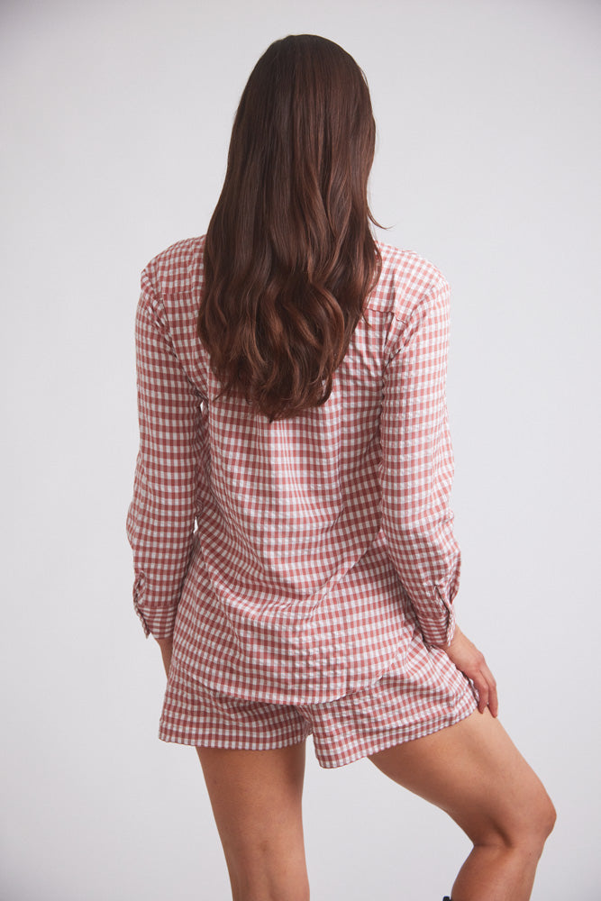 Kaley | Seersucker Gingham Button Down | Cherry Pie