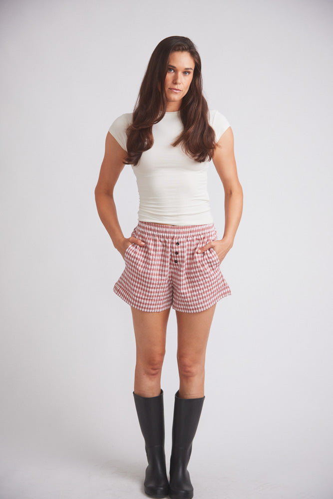 Kent | Cherry Check Cotton Boxer Short | Red Gingham