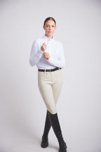 Katie | Long Sleeve Zip-Up Riding Top | Bright White Chrome