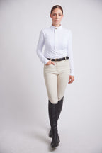Katie | Long Sleeve Zip-Up Riding Top | Bright White Chrome