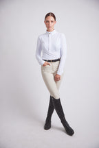 Katie | Long Sleeve Zip-Up Riding Top | Bright White Chrome