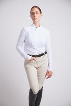 Katie | Long Sleeve Zip-Up Riding Top | Bright White Chrome