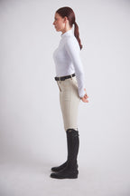 Katie | Long Sleeve Zip-Up Riding Top | Bright White Chrome