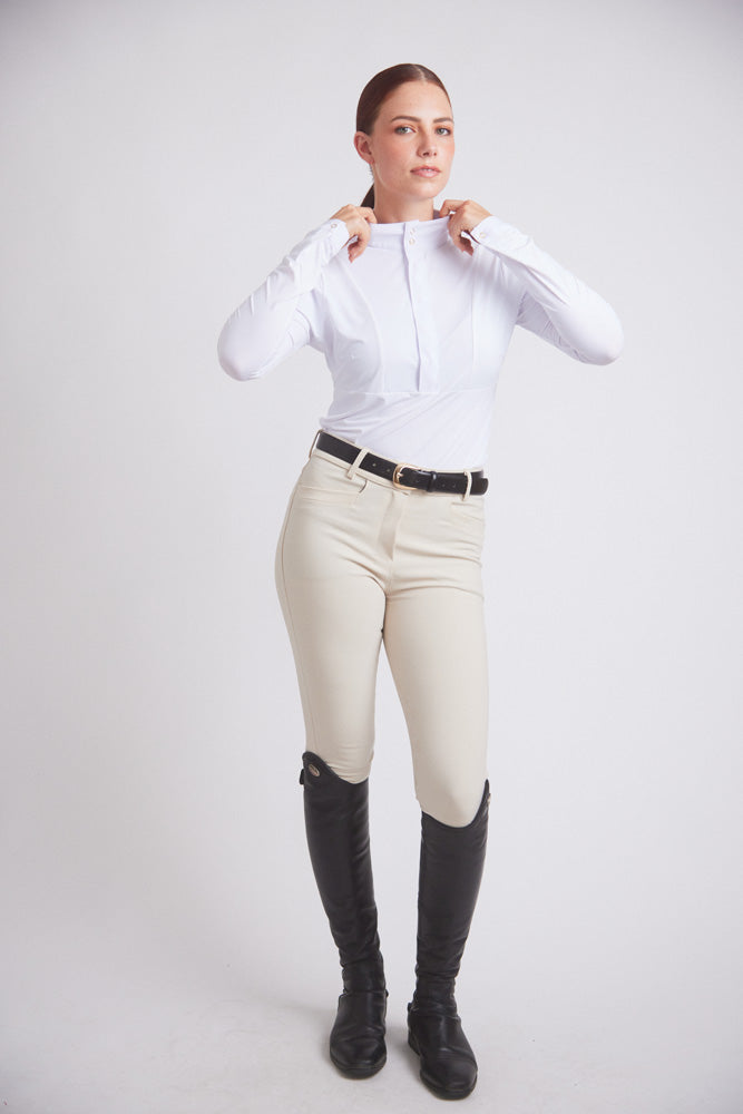 Isabel | Long Sleeve Equestrian Show Shirt | Bright White Chrome