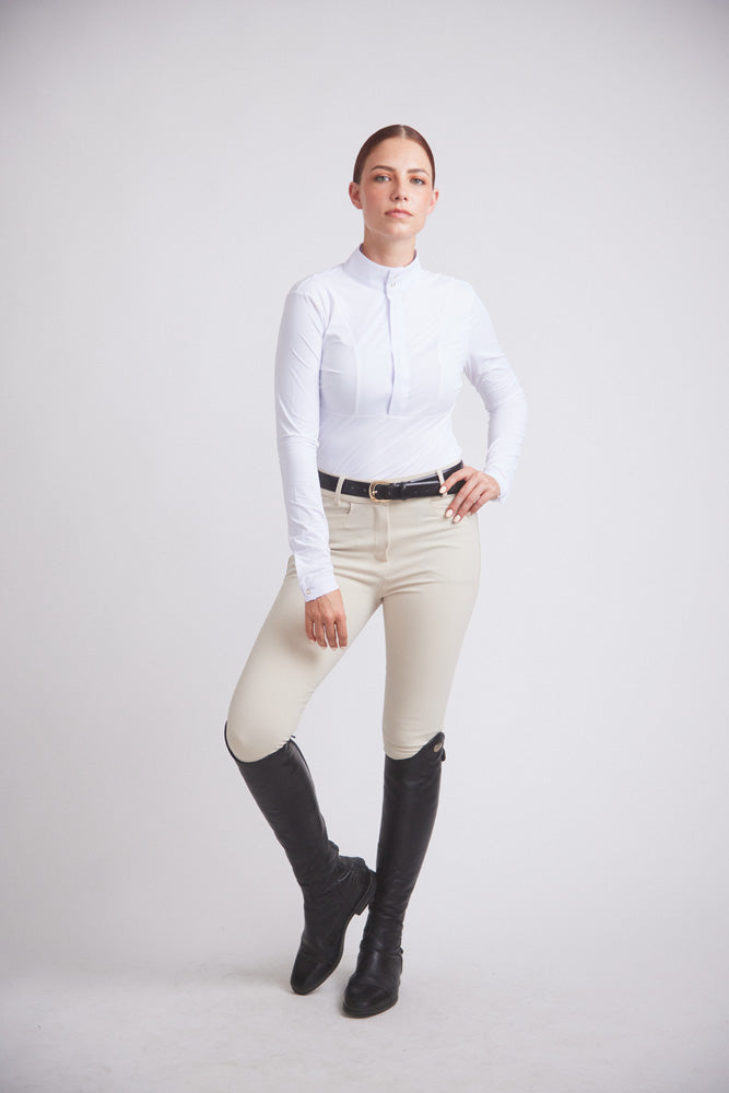 Isabel | Long Sleeve Equestrian Show Shirt | Bright White Chrome