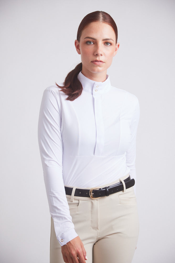 Isabel | Long Sleeve Equestrian Show Shirt | Bright White Chrome