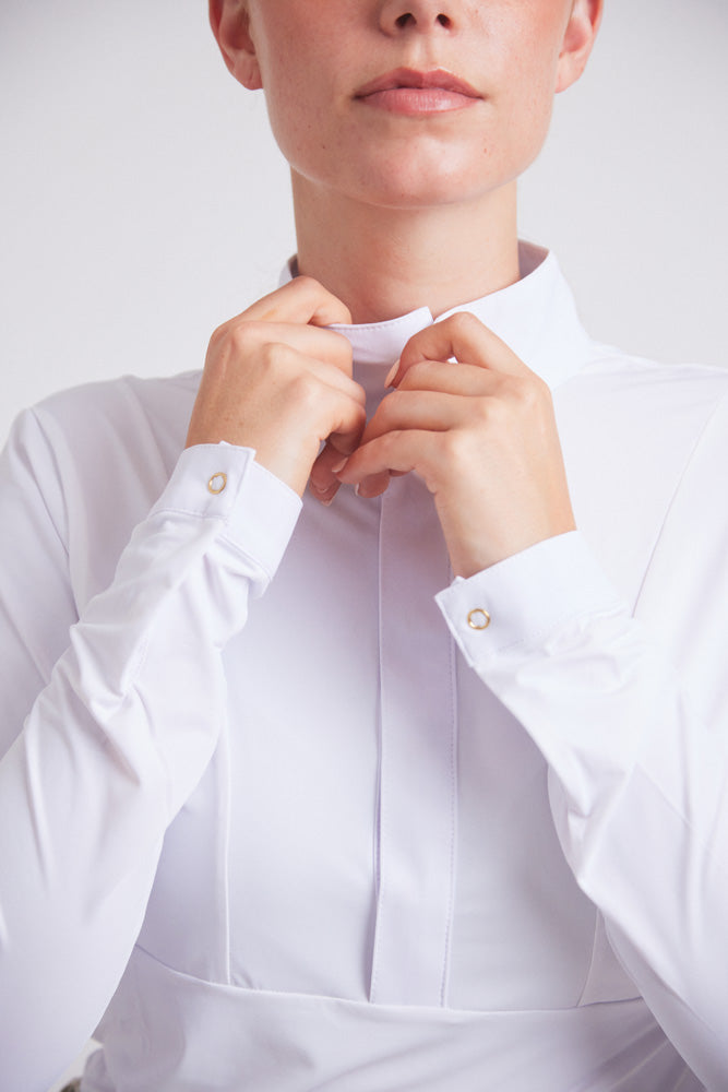 Isabel | Long Sleeve Equestrian Show Shirt | Bright White Chrome