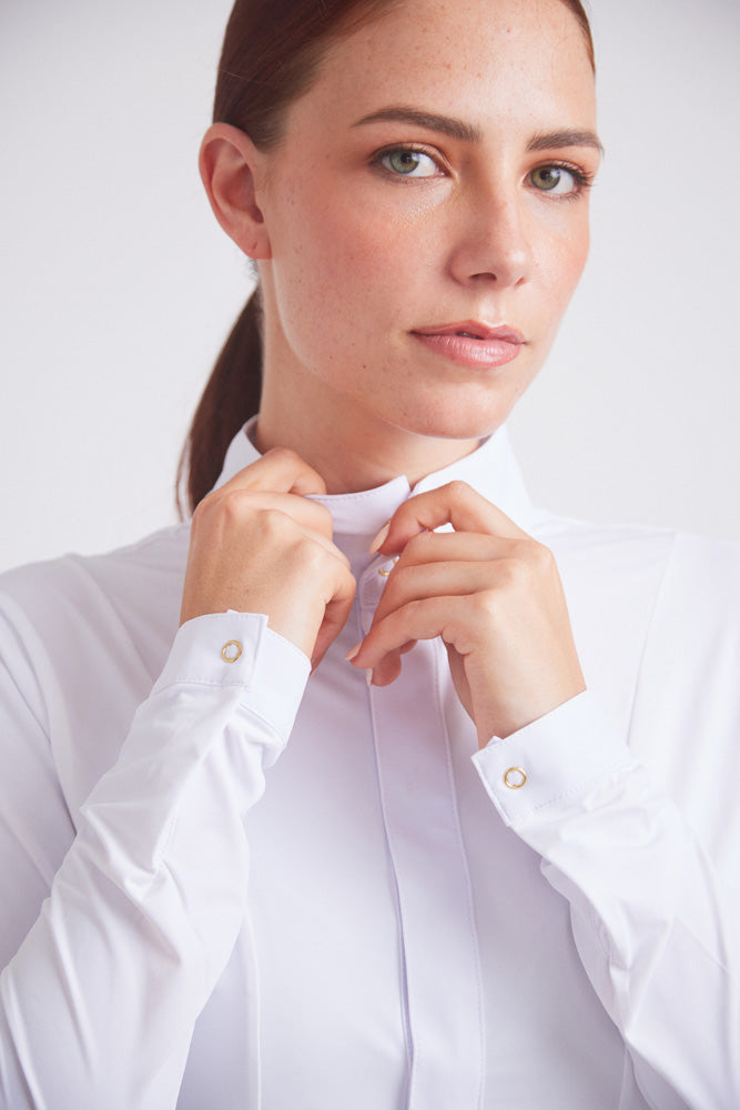 Isabel | Long Sleeve Equestrian Show Shirt | Bright White Chrome