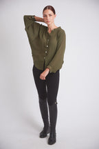Lee | Mandarin Collar Button Blouse | Moss Green