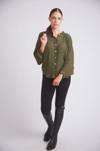 Lee | Mandarin Collar Button Blouse | Moss Green