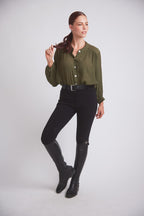 Lee | Mandarin Collar Button Blouse | Moss Green