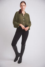 Lee | Mandarin Collar Button Blouse | Moss Green