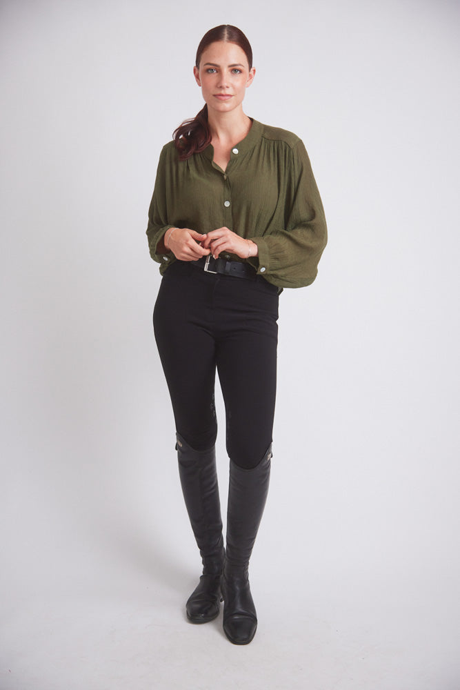 Lee | Mandarin Collar Button Blouse | Moss Green