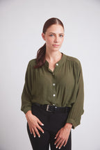 Lee | Mandarin Collar Button Blouse | Moss Green
