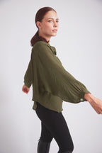 Lee | Mandarin Collar Button Blouse | Moss Green