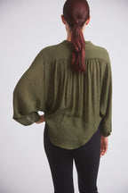 Lee | Mandarin Collar Button Blouse | Moss Green