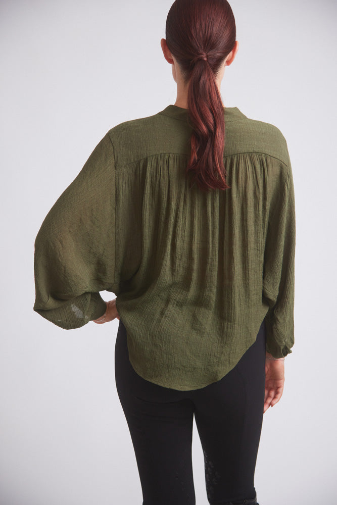 Lee | Mandarin Collar Button Blouse | Moss Green