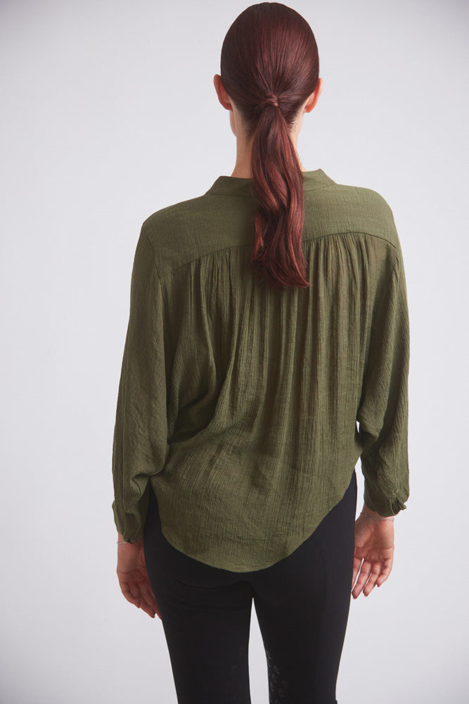 Lee | Mandarin Collar Button Blouse | Moss Green