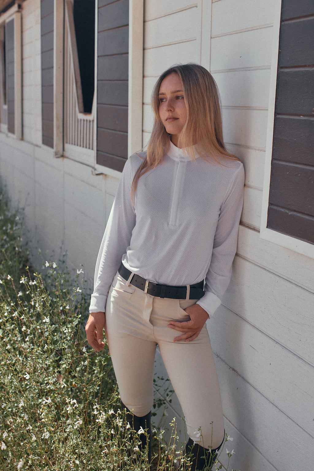 Stella | High Performance Honeycomb Mesh | Long Sleeve Show-shirt | White