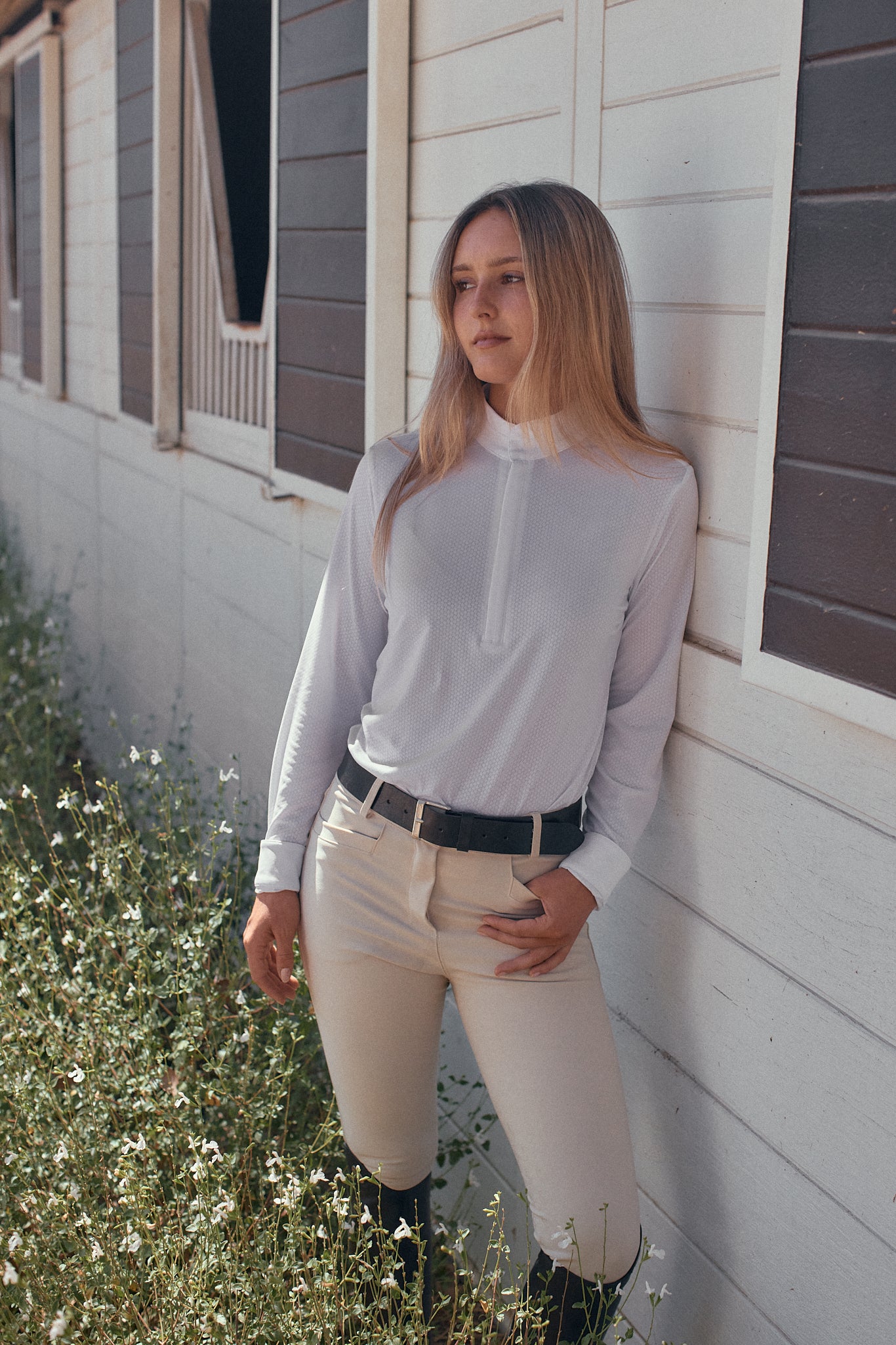 Stella | High Performance Honeycomb Mesh | Long Sleeve Show-shirt | White